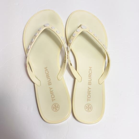 TORY BURCH WOMEN'S WHITE YELLOW STUDDED JELLY SANDALS SIZE 9 - Picture 5 of 7